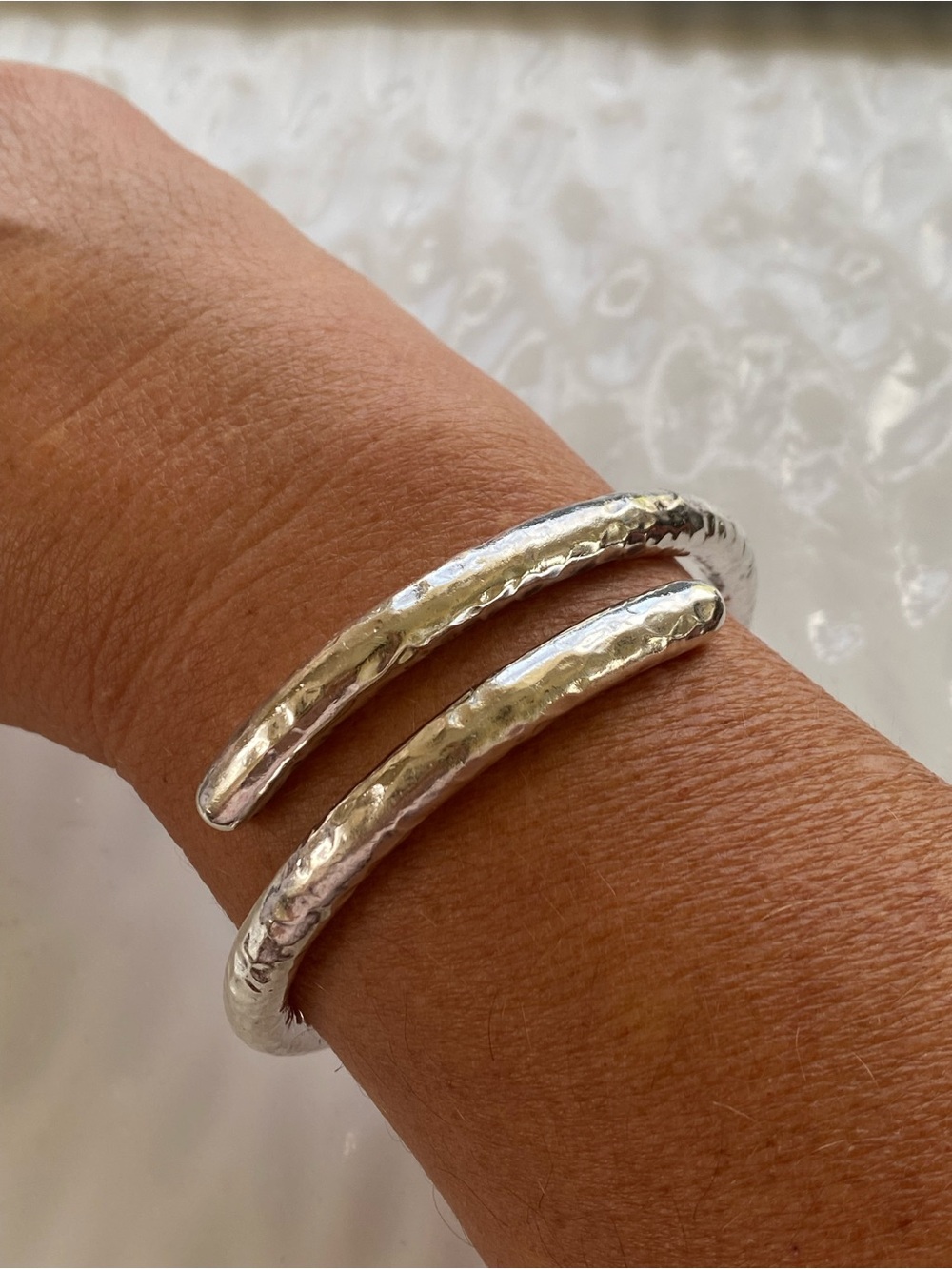 Sterling Silver Hammered Wrap Bangle Bracelet - Picture 5 of 10